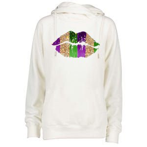 Mardi Gras Lips Celebration Womens Funnel Neck Pullover Hood