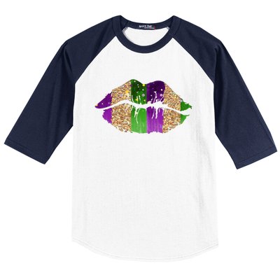 Mardi Gras Lips Celebration Baseball Sleeve Shirt