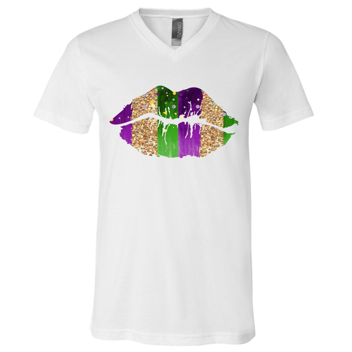 Mardi Gras Lips Celebration V-Neck T-Shirt