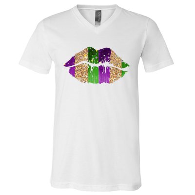 Mardi Gras Lips Celebration V-Neck T-Shirt