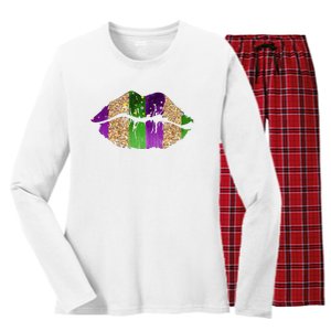 Mardi Gras Lips Celebration Women's Long Sleeve Flannel Pajama Set 