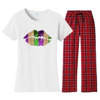 Mardi Gras Lips Celebration Women's Flannel Pajama Set