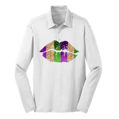 Mardi Gras Lips Celebration Silk Touch Performance Long Sleeve Polo