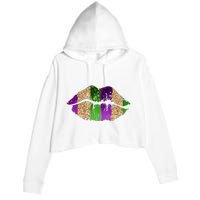 Mardi Gras Lips Celebration Crop Fleece Hoodie