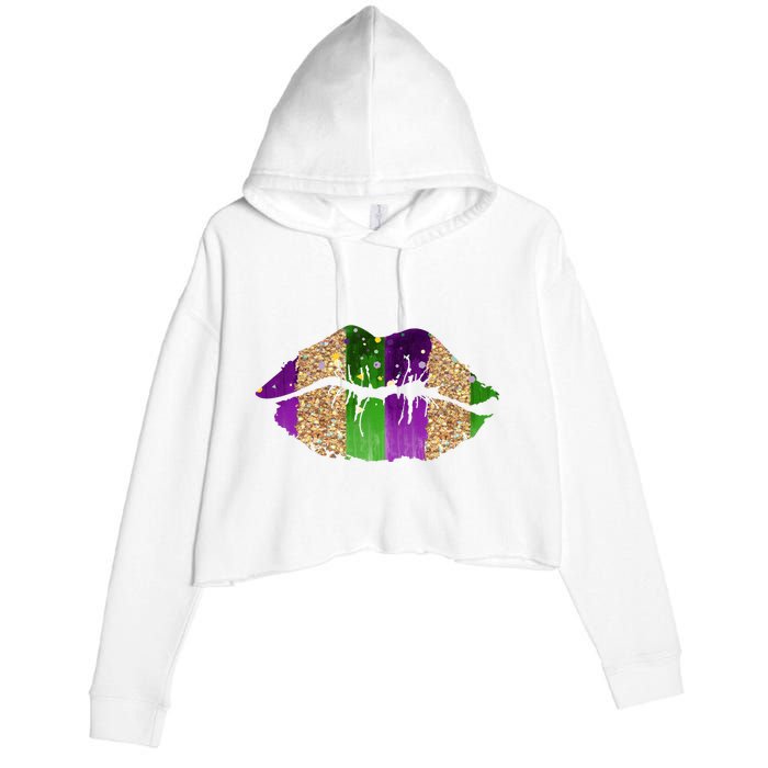 Mardi Gras Lips Celebration Crop Fleece Hoodie