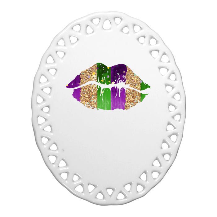 Mardi Gras Lips Celebration Ceramic Oval Ornament