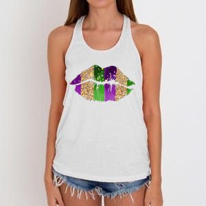 Mardi Gras Lips Celebration Women's Knotted Racerback Tank