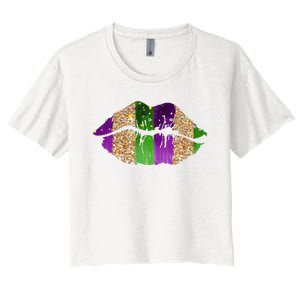 Mardi Gras Lips Celebration Women's Crop Top Tee