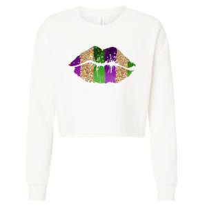 Mardi Gras Lips Celebration Cropped Pullover Crew