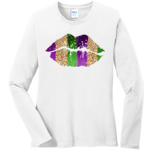 Mardi Gras Lips Celebration Ladies Long Sleeve Shirt