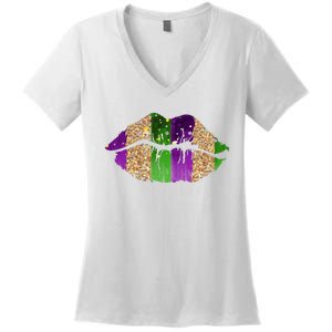 Mardi Gras Lips Celebration Women's V-Neck T-Shirt