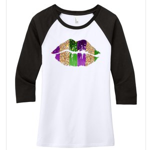 Mardi Gras Lips Celebration Women's Tri-Blend 3/4-Sleeve Raglan Shirt