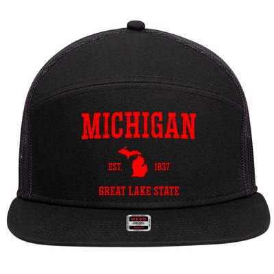 Michigan Great Lake State MI Est 1837 7 Panel Mesh Trucker Snapback Hat