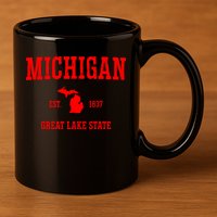 Michigan Great Lake State MI Est 1837 11oz C Handle Ceramic Mug