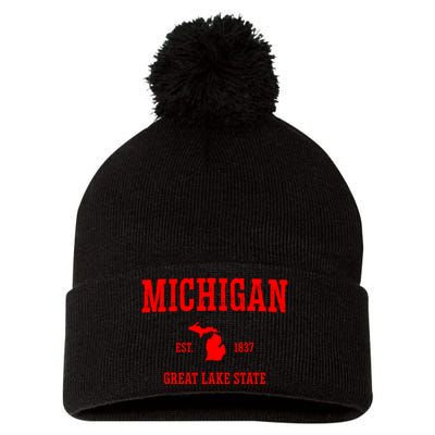 Michigan Great Lake State MI Est 1837 Pom Pom 12in Knit Beanie