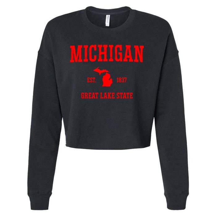 Michigan Great Lake State MI Est 1837 Cropped Pullover Crew