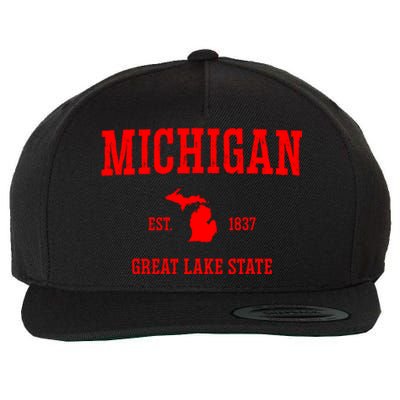 Michigan Great Lake State MI Est 1837 Wool Snapback Cap