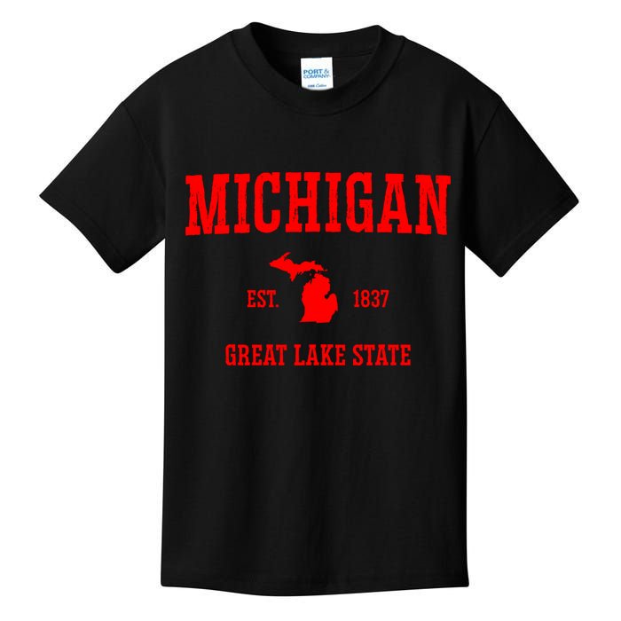 Michigan Great Lake State MI Est 1837 Kids T-Shirt