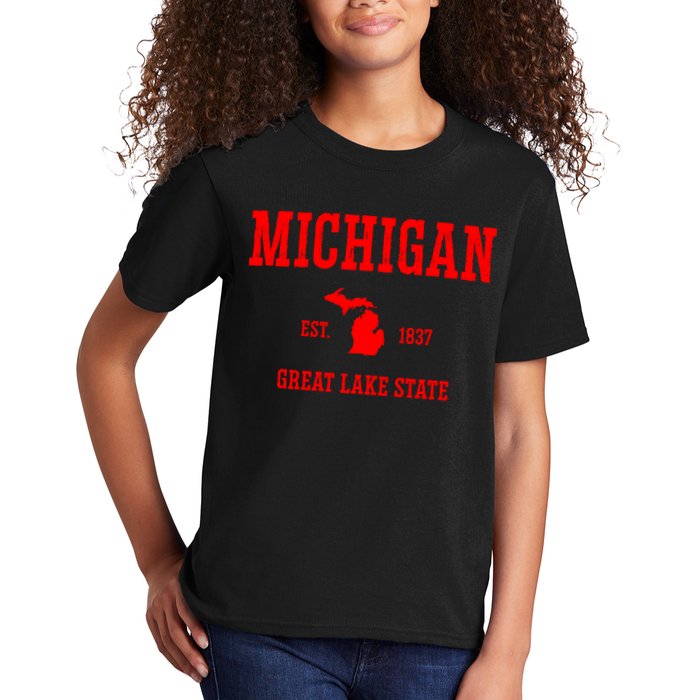 Michigan Great Lake State MI Est 1837 Kids T-Shirt