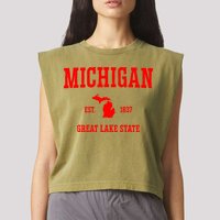 Michigan Great Lake State MI Est 1837 Garment-Dyed Women's Muscle Tee
