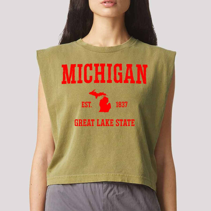 Michigan Great Lake State MI Est 1837 Garment-Dyed Women's Muscle Tee