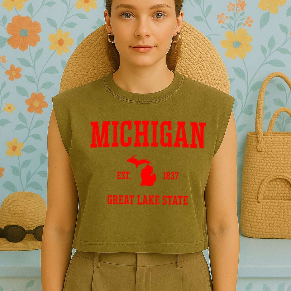 Michigan Great Lake State MI Est 1837 Garment-Dyed Women's Muscle Tee