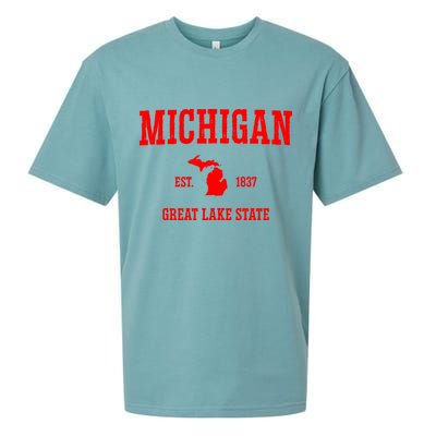 Michigan Great Lake State MI Est 1837 Sueded Cloud Jersey T-Shirt