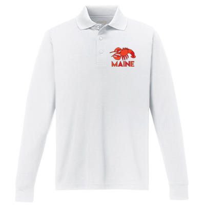 Maine Gift Lobster Stained Glass Lobster Performance Long Sleeve Polo