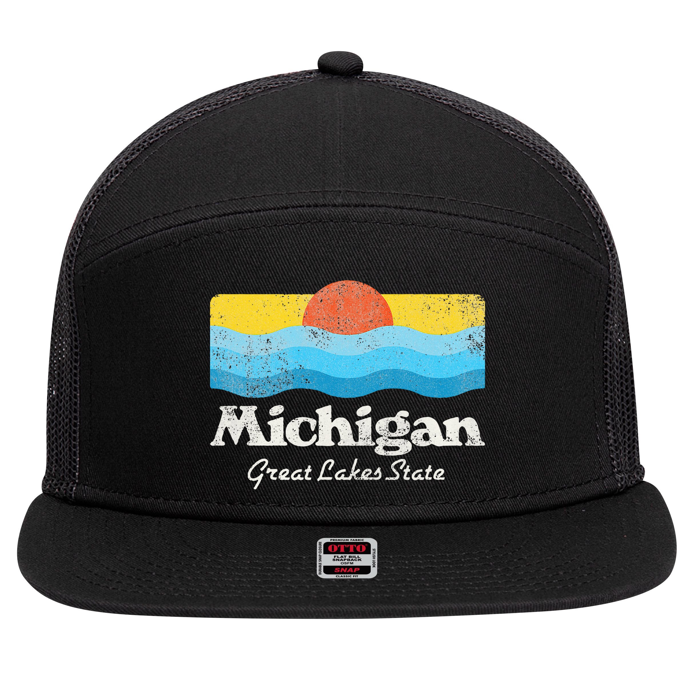 Michigan Great Lakes State 7 Panel Mesh Trucker Snapback Hat