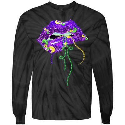 Mardi Gras Lip Beads Festive Tie-Dye Long Sleeve Shirt