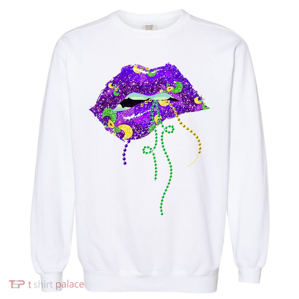 Mardi Gras Lip Beads Festive Garment-Dyed Sweatshirt