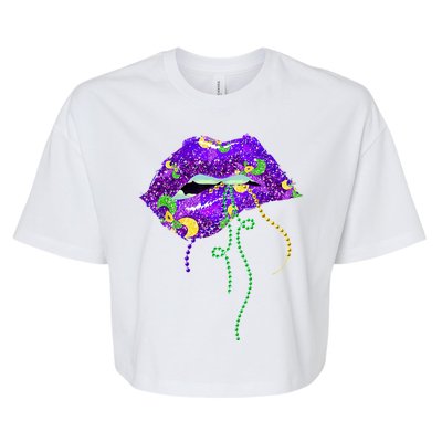 Mardi Gras Lip Beads Festive Bella+Canvas Jersey Crop Tee