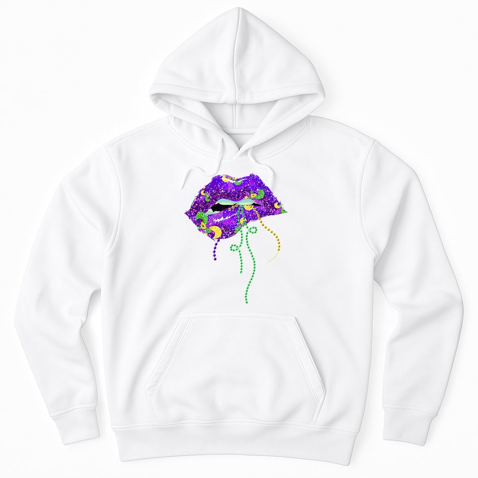 Mardi Gras Lip Beads Festive Hoodie