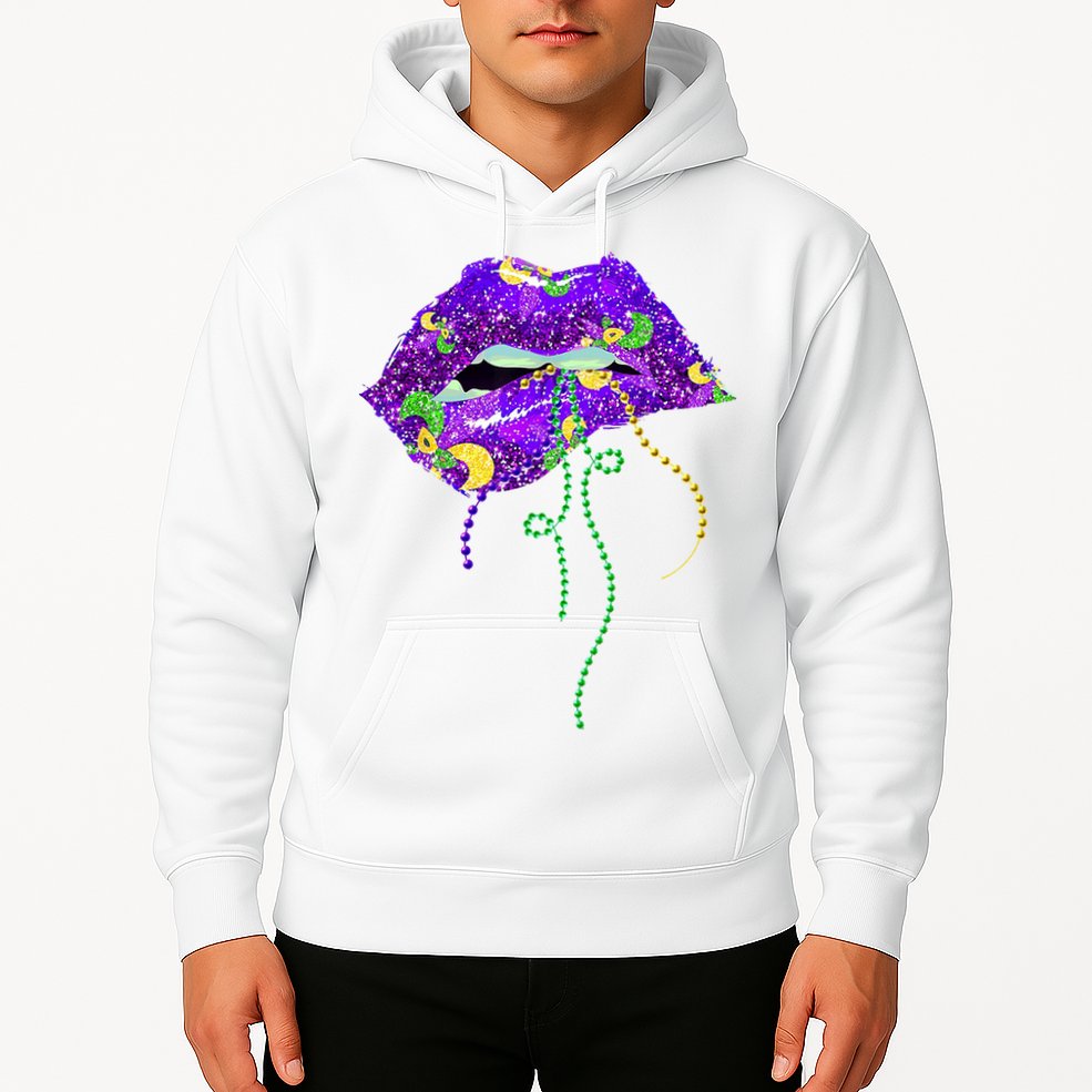 Mardi Gras Lip Beads Festive Hoodie