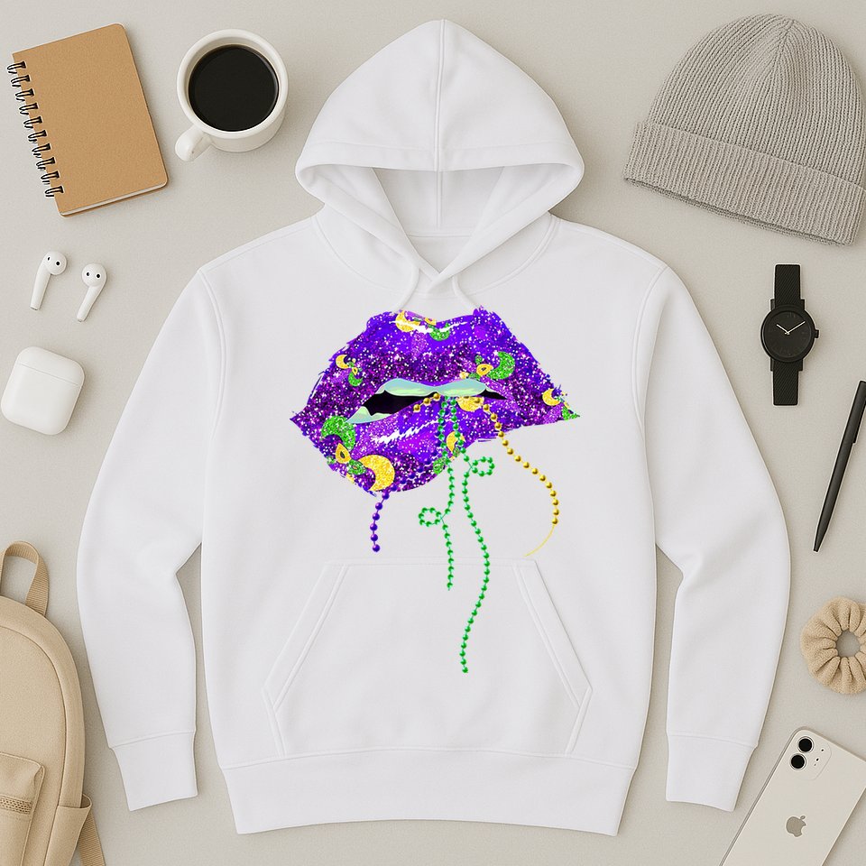 Mardi Gras Lip Beads Festive Hoodie