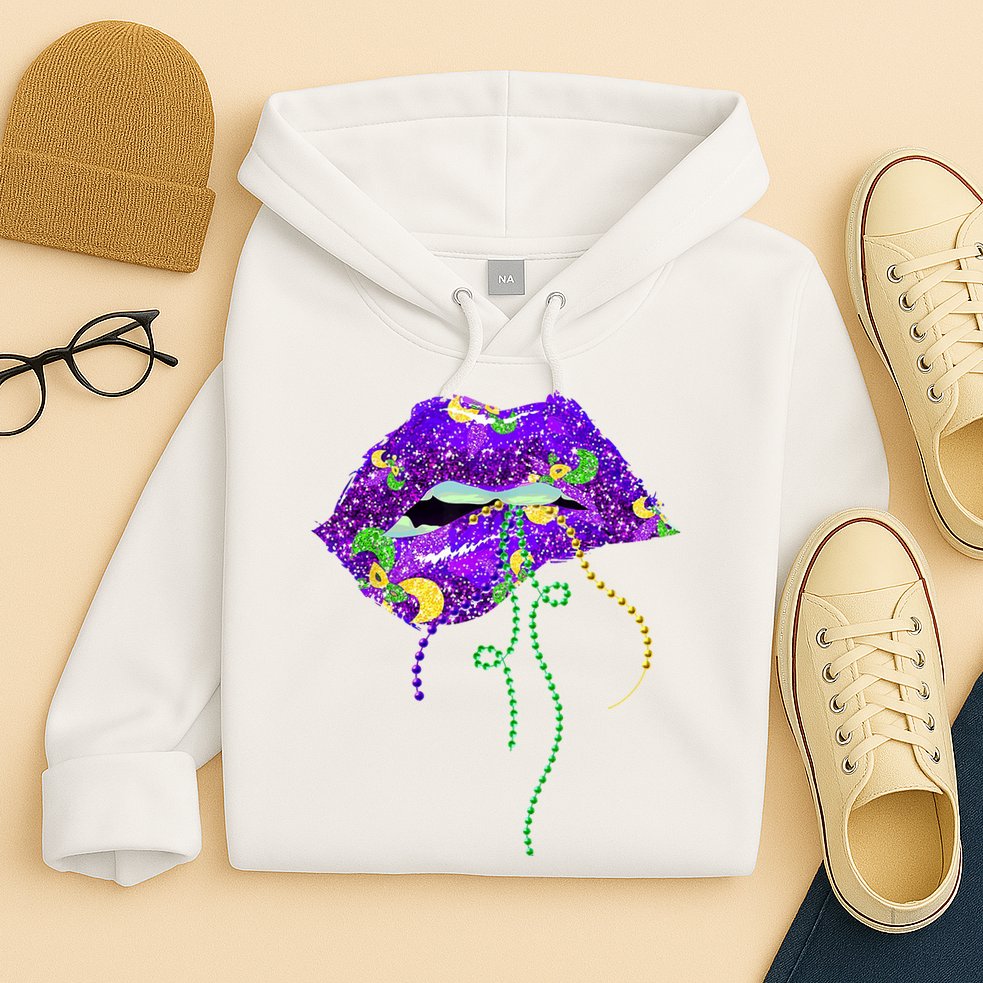 Mardi Gras Lip Beads Festive Hoodie