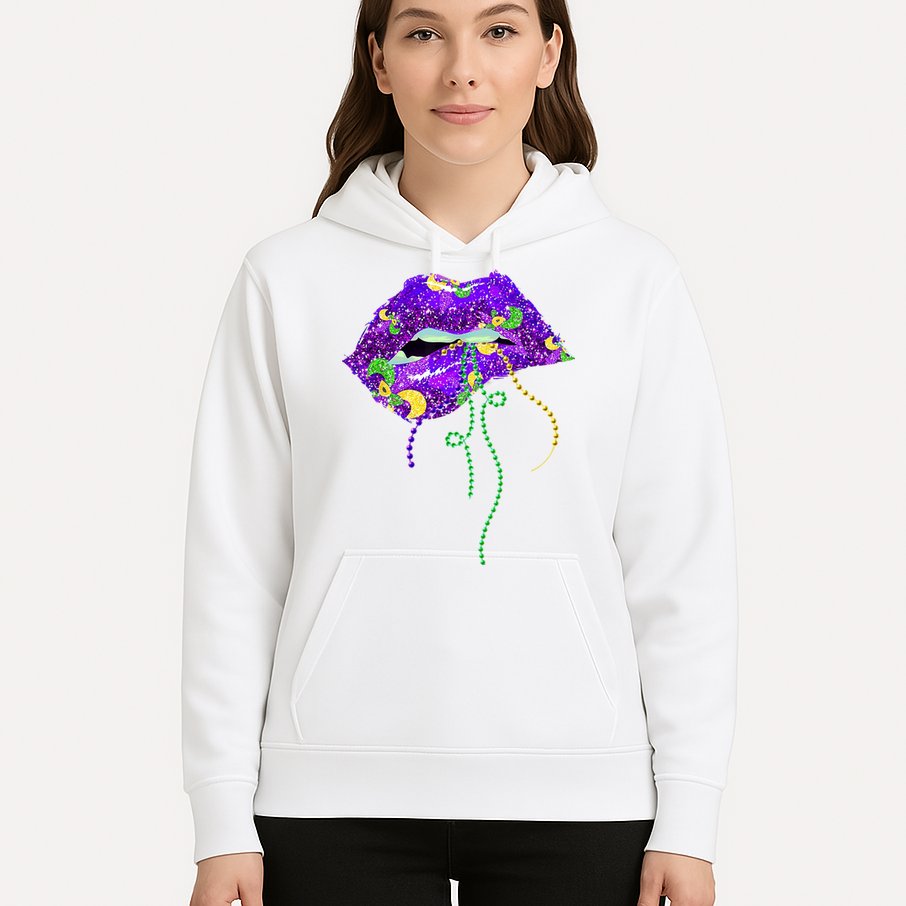 Mardi Gras Lip Beads Festive Hoodie