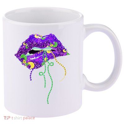 Mardi Gras Lip Beads Festive 11oz C Handle Ceramic Mug