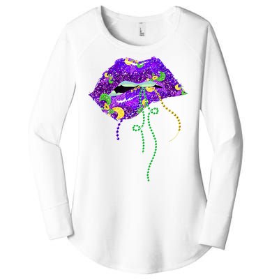 Mardi Gras Lip Beads Festive Women's Perfect Tri Tunic Long Sleeve Shirt