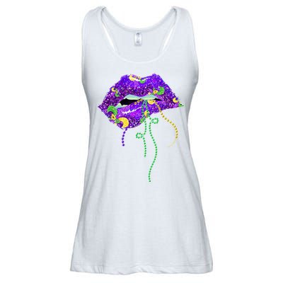 Mardi Gras Lip Beads Festive Ladies Essential Flowy Tank