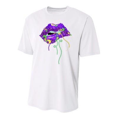 Mardi Gras Lip Beads Festive Youth Performance Sprint T-Shirt