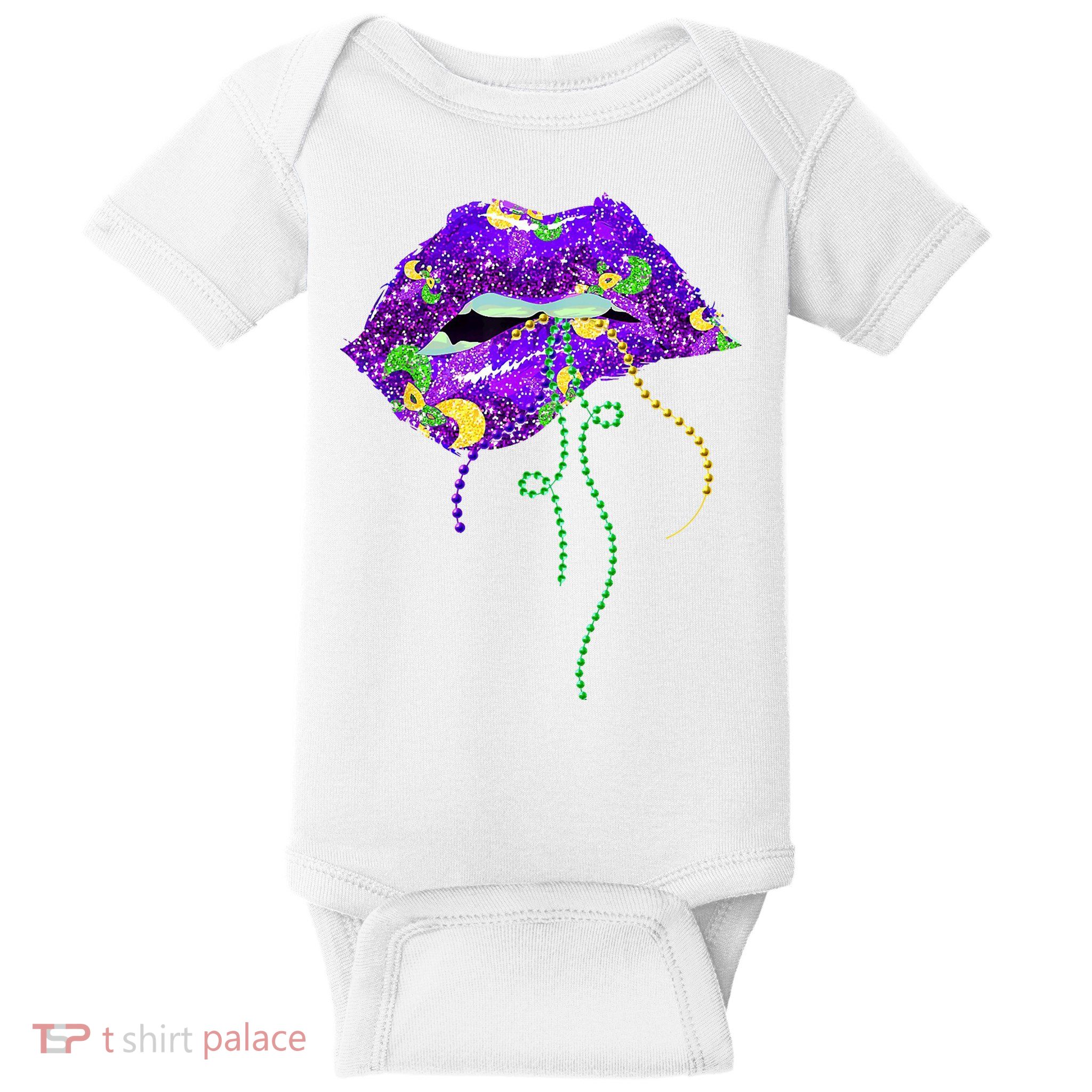 Mardi Gras Lip Beads Festive Baby Bodysuit