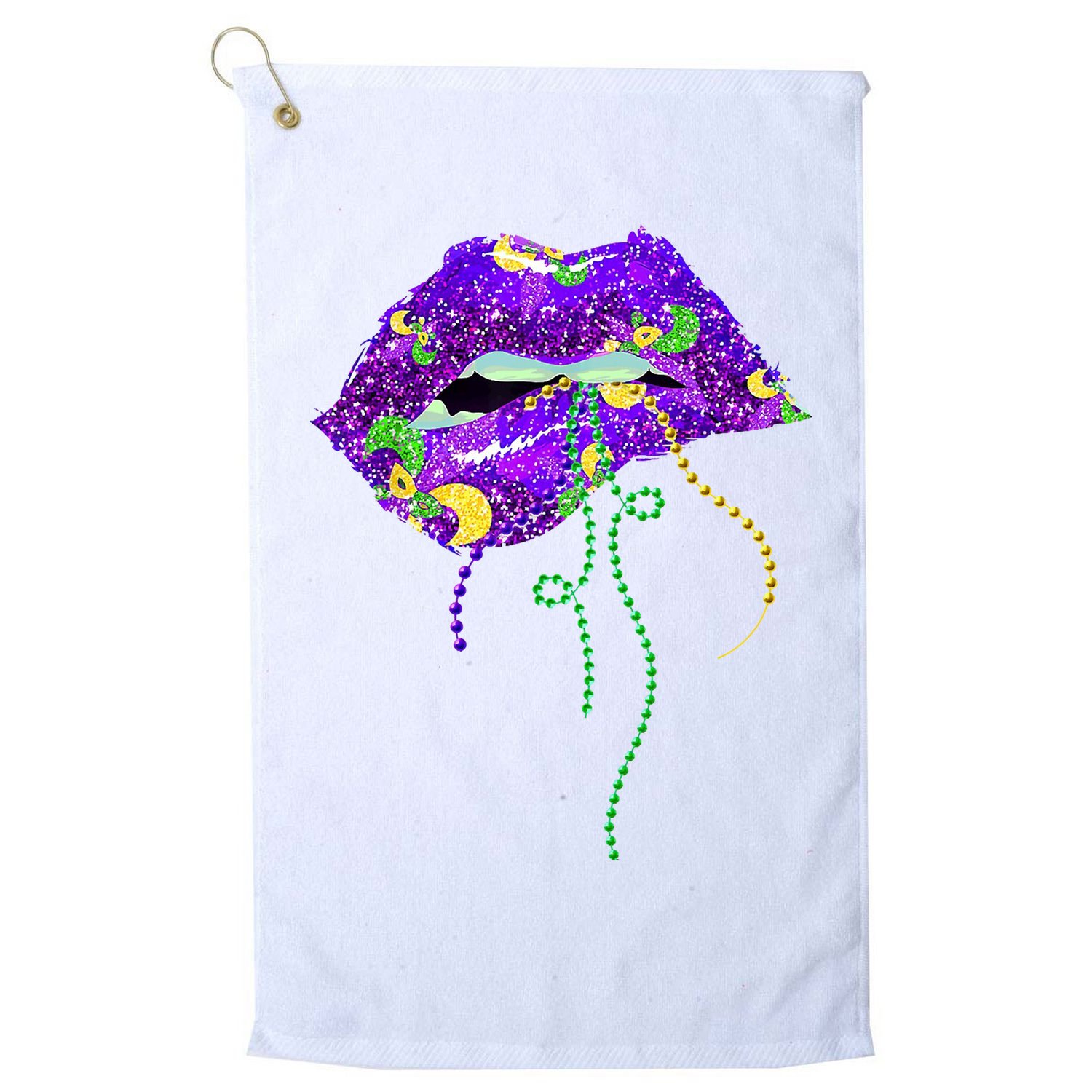Mardi Gras Lip Beads Festive Golf Towel