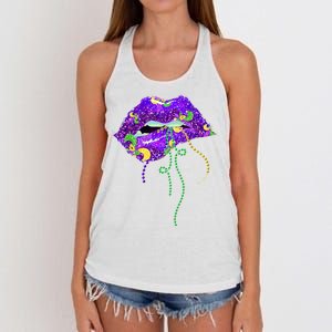 Mardi Gras Lip Beads Festive Women's Knotted Racerback Tank