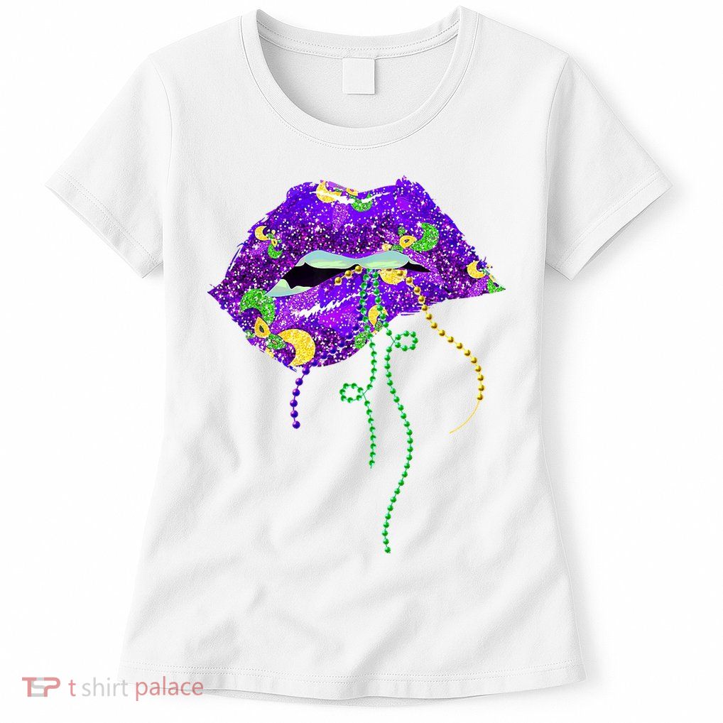 Mardi Gras Lip Beads Festive Womens T-Shirt