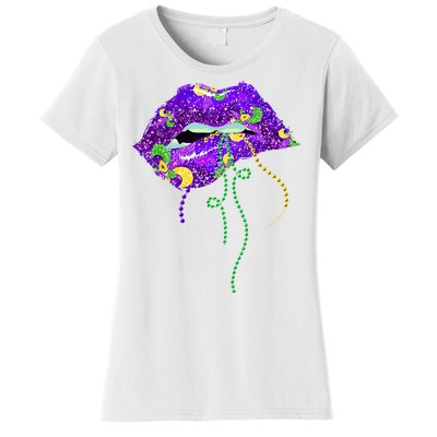 Mardi Gras Lip Beads Festive Women's T-Shirt