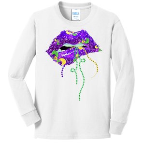 Mardi Gras Lip Beads Festive Kids Long Sleeve Shirt