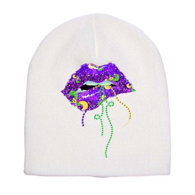 Mardi Gras Lip Beads Festive Short Acrylic Beanie