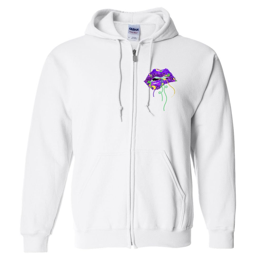 Mardi Gras Lip Beads Festive Full Zip Hoodie