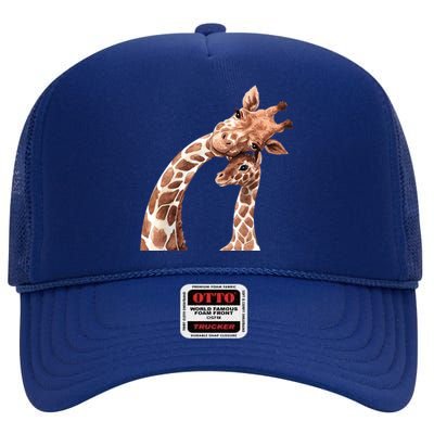 Mama Giraffe Love Gift; Protect Giraffe Gift; Gift High Crown Mesh Back Trucker Hat